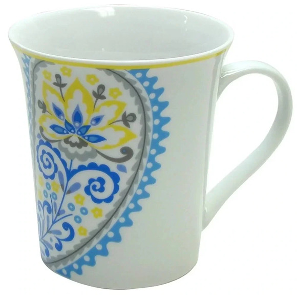 Dena Home Paisley Porcelain Handled Trumpet Shape Coffee Mug 12oz - Picture 1 of 6